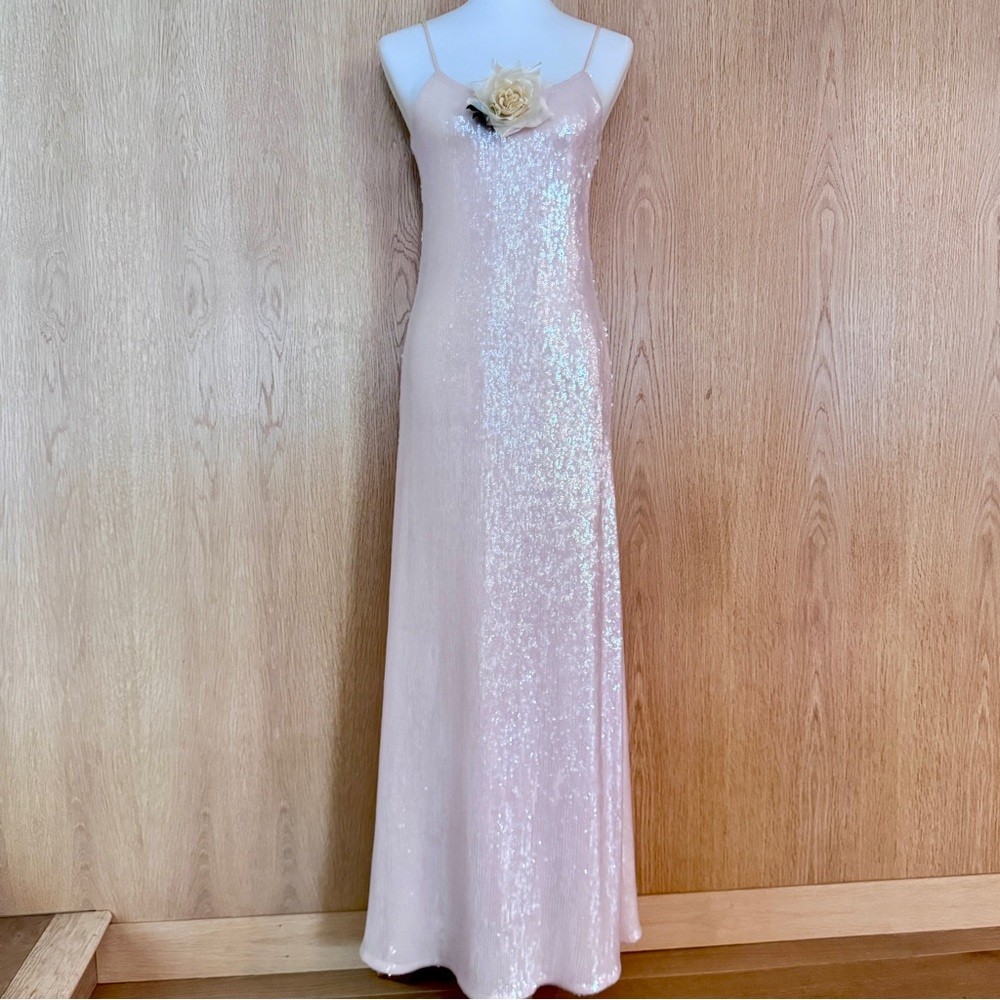 Rodarte translucent nude sequin slip Floral appliqué gown size 4 - Picture 6 of 14